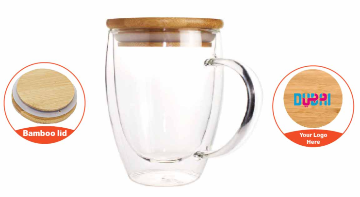 Double Wall Clear Glass Mug with Bamboo lid