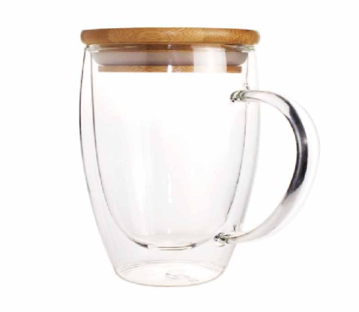 Double Wall Clear Glass Mug with Bamboo lid