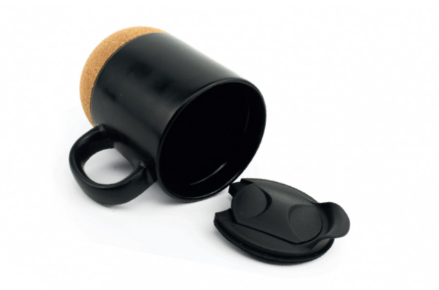 Black & White Ceramic Mug with Lid and Cork base
