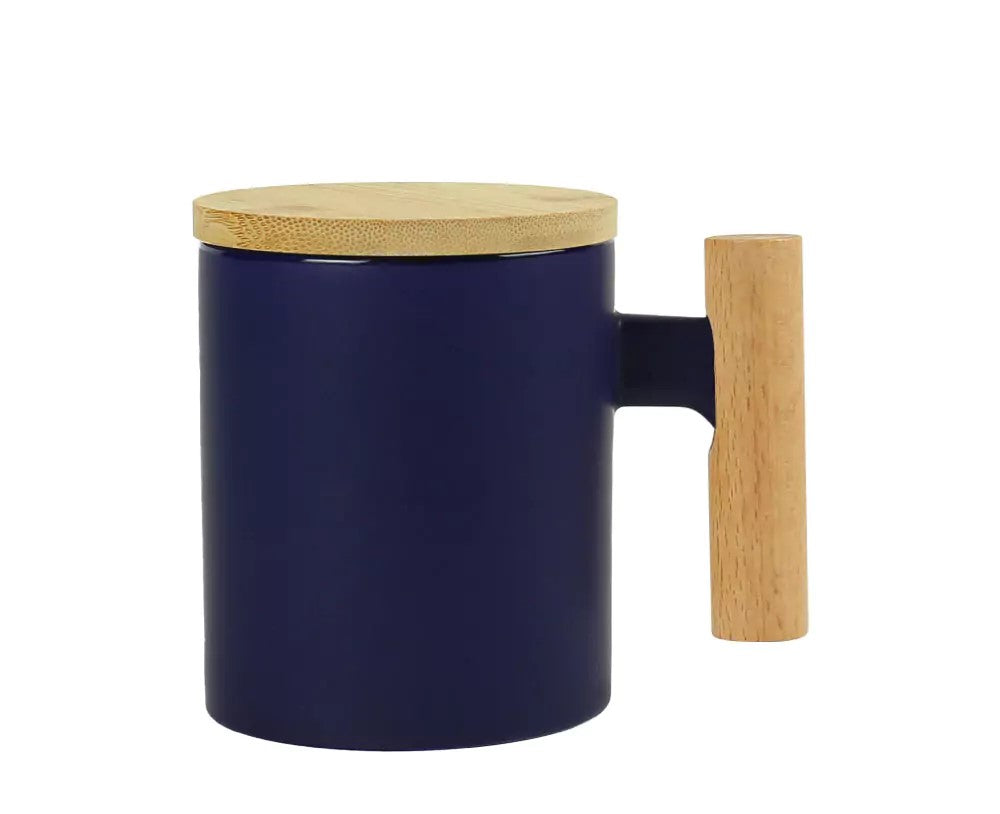 Ceramic Coffee Mugs with Bamboo Handle and Lid 380ml