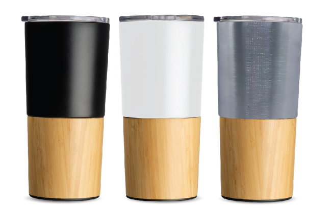Double Wall Travel Timble with Bamboo base and Clear lid
