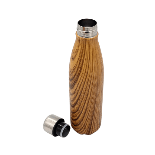 Hans Larsen Stainless Steel Water Bottle with Wood Print - Brown