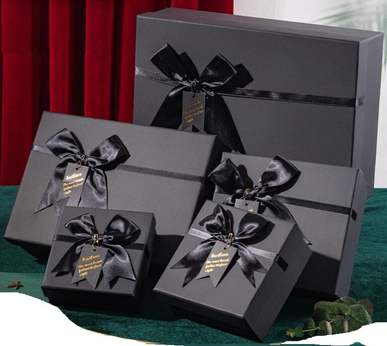 Cardboard Gift Box with Satin Ribbon in Classic Black Color