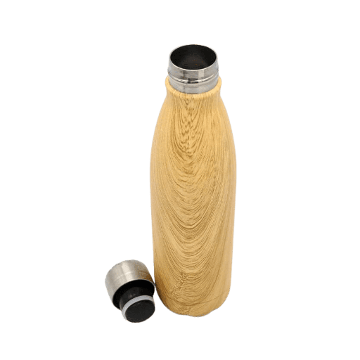 Hans Larsen Stainless Steel Water Bottle with Wood Print - Brown