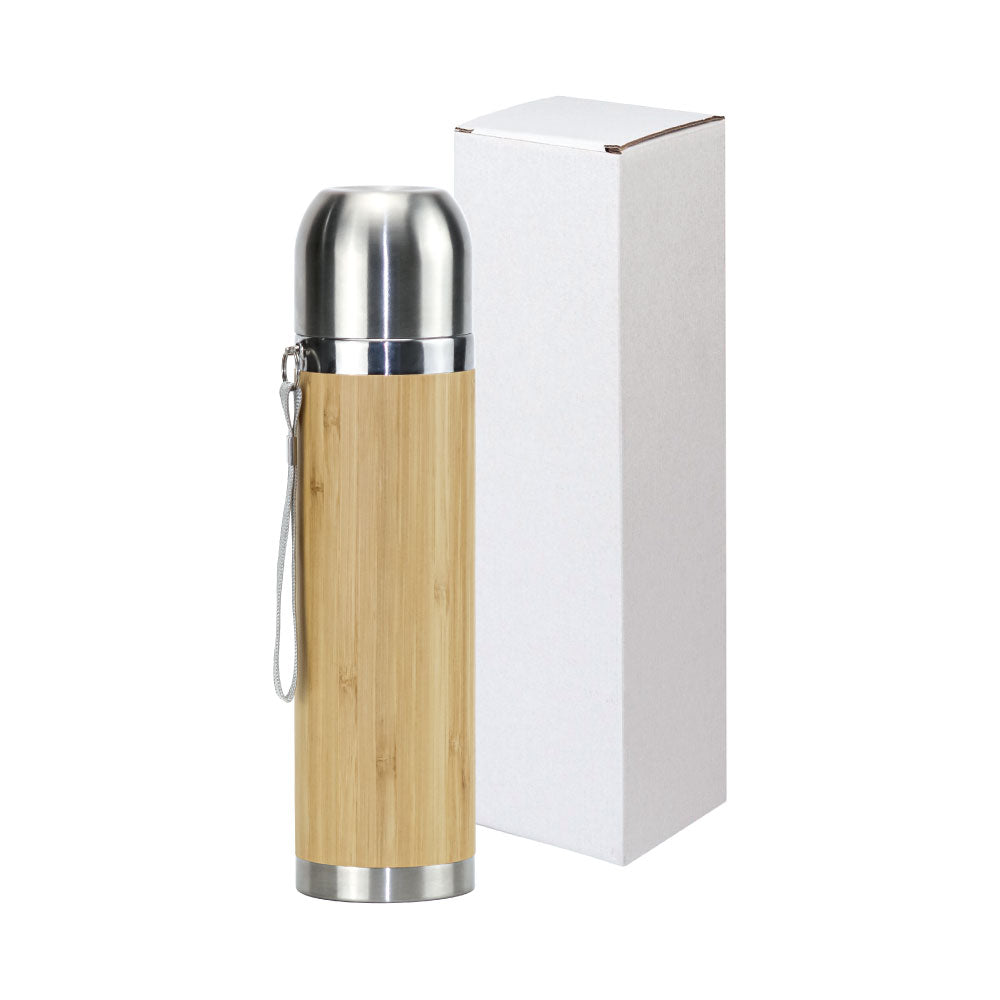Eco-Friendly Bamboo Flask with Stainless Steel (430ml) – Customizable & Insulated (UV/Pad/Screen Printing, Laser Engraving) – 6.5 x 25.5 cm