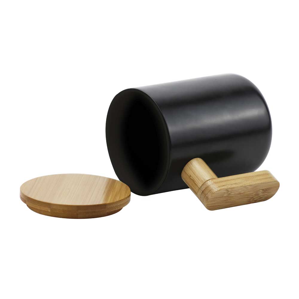 Black Ceramic Coffee Mugs with Bamboo Handle and Lid