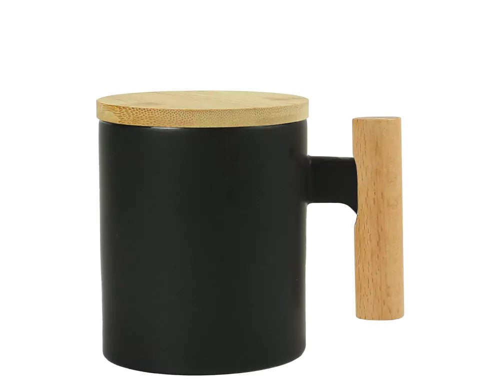 Ceramic Coffee Mugs with Bamboo Handle and Lid 380ml