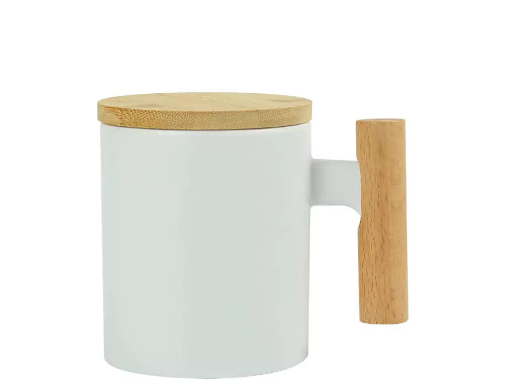 Ceramic Coffee Mugs with Bamboo Handle and Lid 380ml