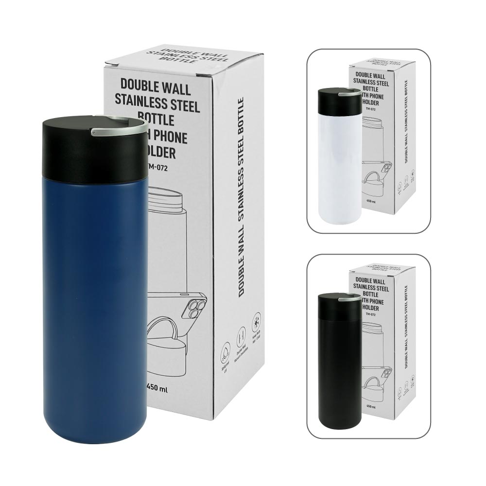 Double Wall SS Bottles, Twist-off Lid with Phone Holder 600ml