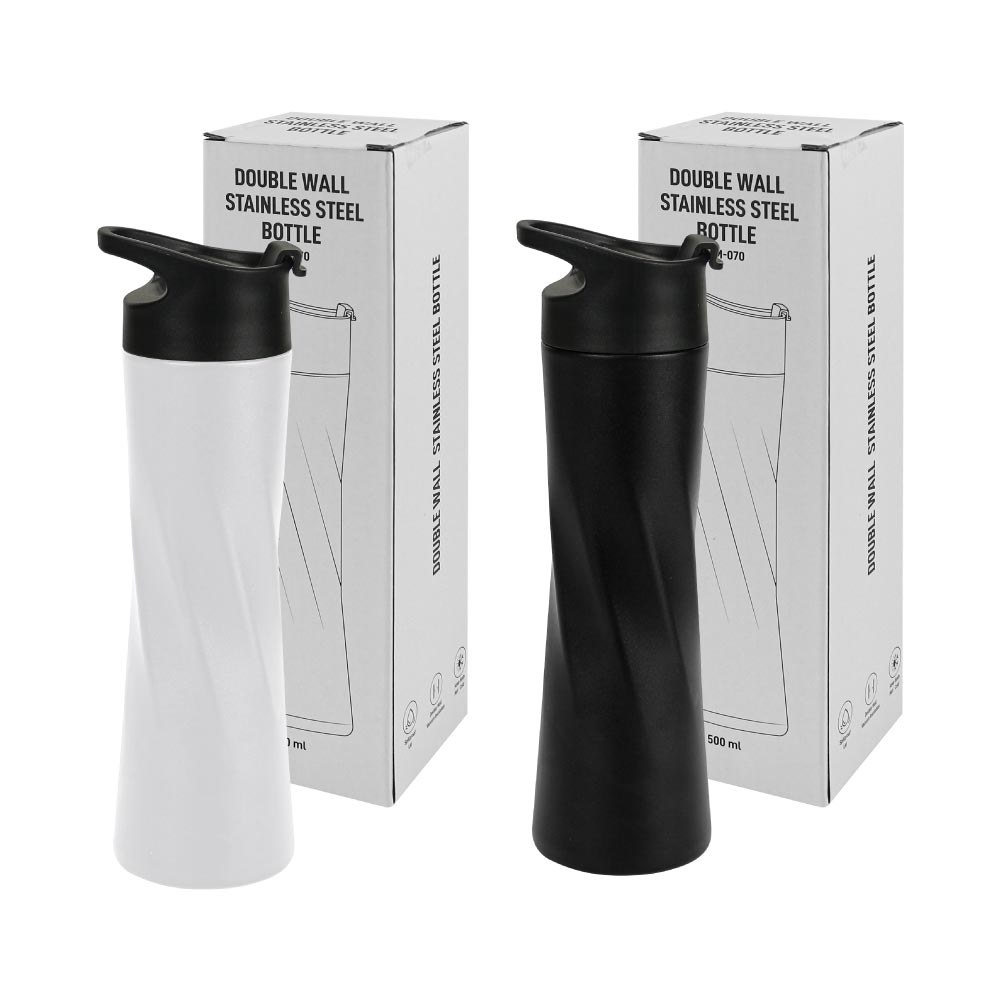 Double Wall SS Bottles Slim Waist Design Flip top Lid 500ml