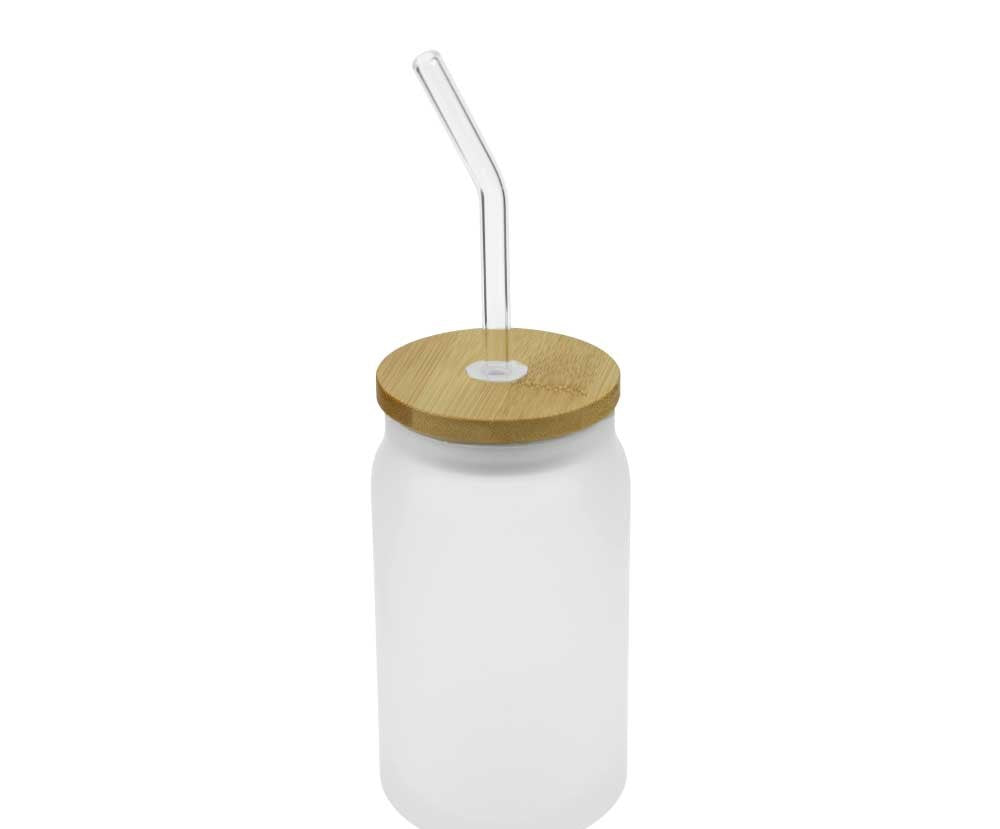 Glass Bottle with Straw and Bamboo Lid 455 ml Capacity