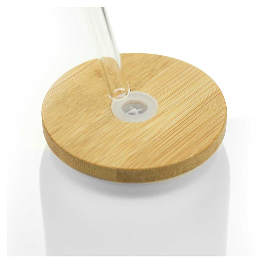 Glass Bottle with Straw and Bamboo Lid 455 ml Capacity