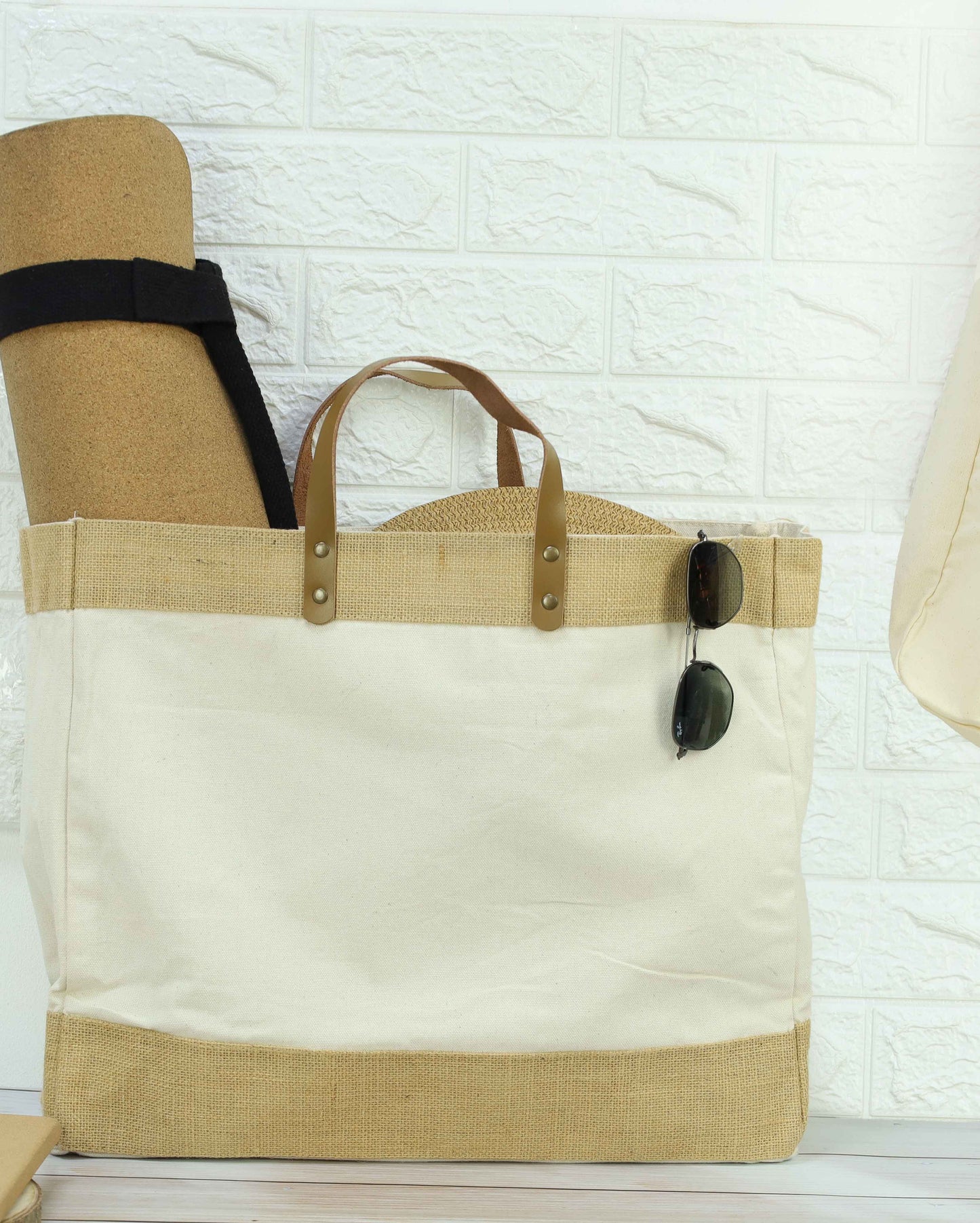 Jute and Juco Bag with Leather Handle