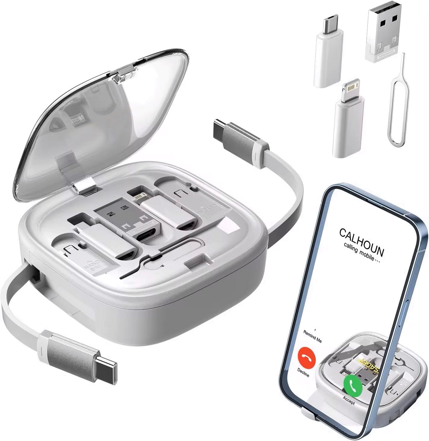 Multi USB Adapter Retractable Charging Cable Kit