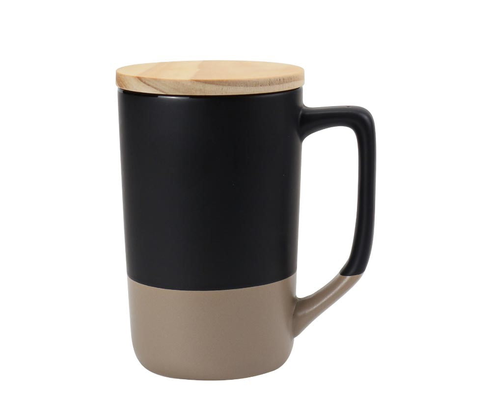 Two-toned Ceramic Mugs with Clay Bottom, Bamboo Lid