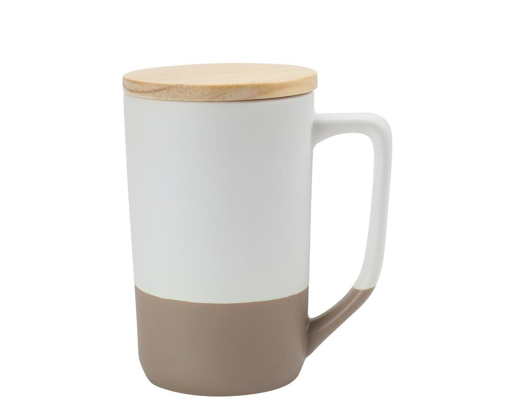 Two-toned Ceramic Mugs with Clay Bottom, Bamboo Lid