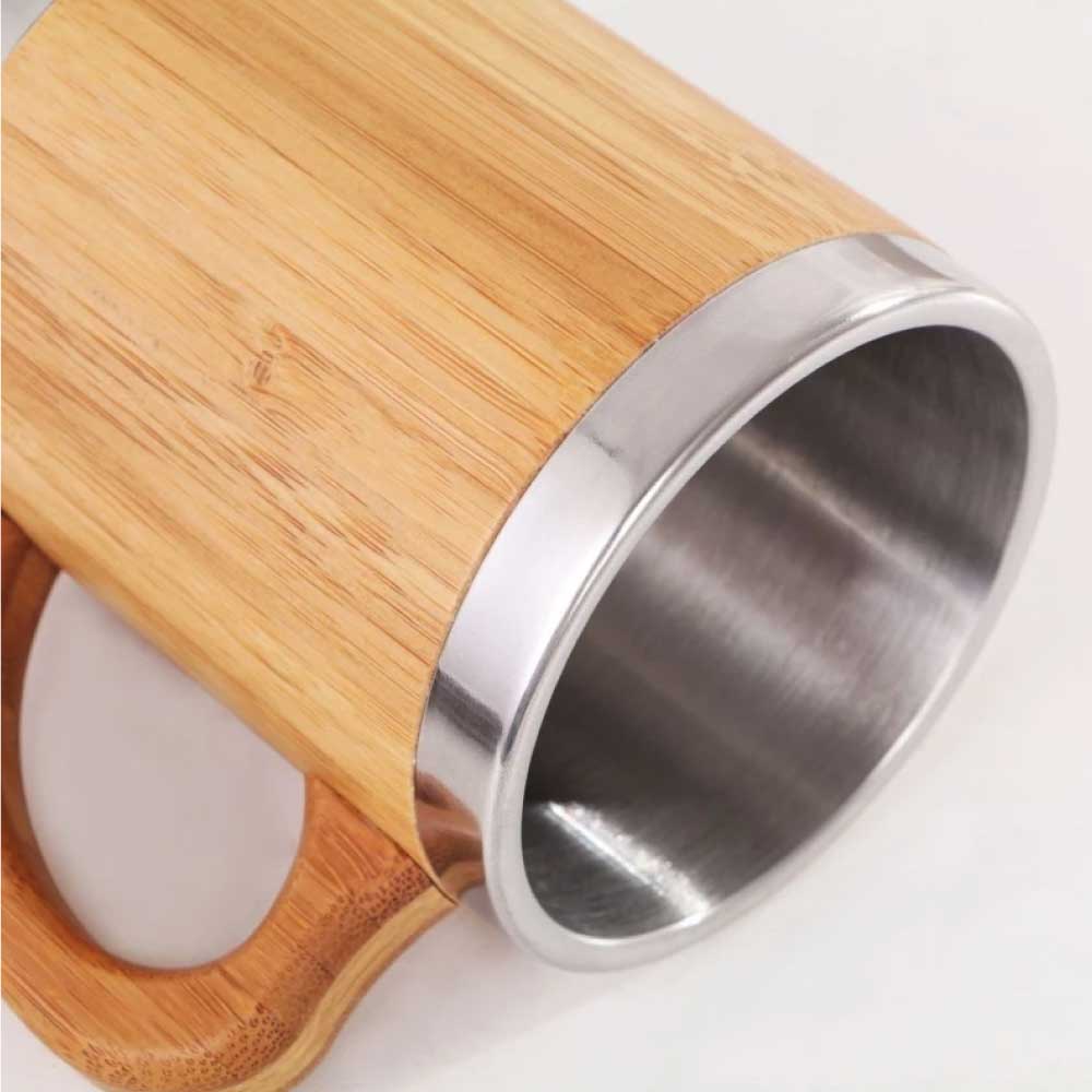 Bamboo & Stainless Steel Coffee Travel Mug with Handle and Lid