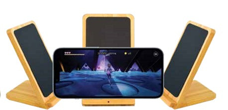 BAMBOO PHONE HOLDER WIRELESS CHARGER LIGHT UP LOGO