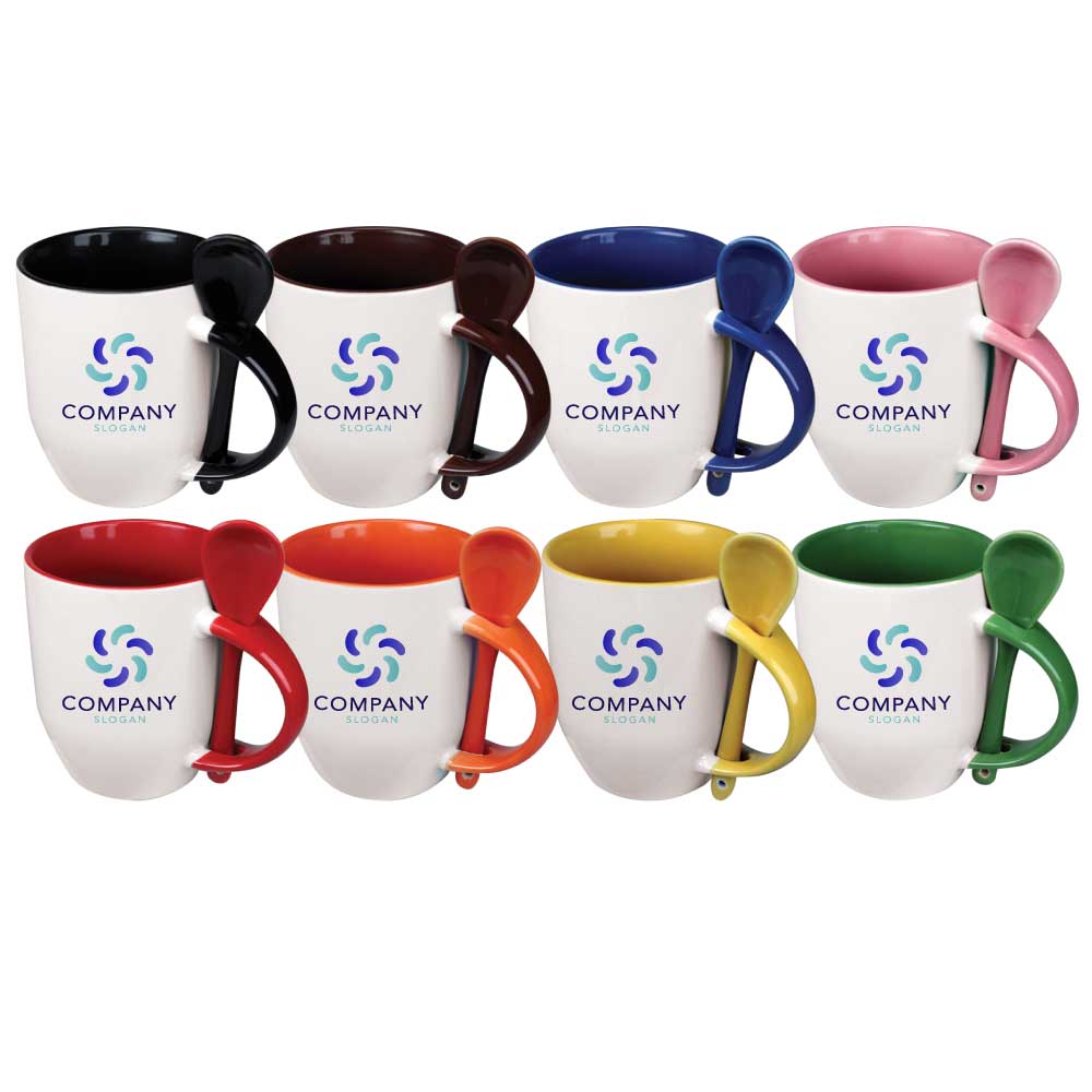 Custom Two-Tone Ceramic Mugs with Spoon – 325ml | Logo Printed Drinkware