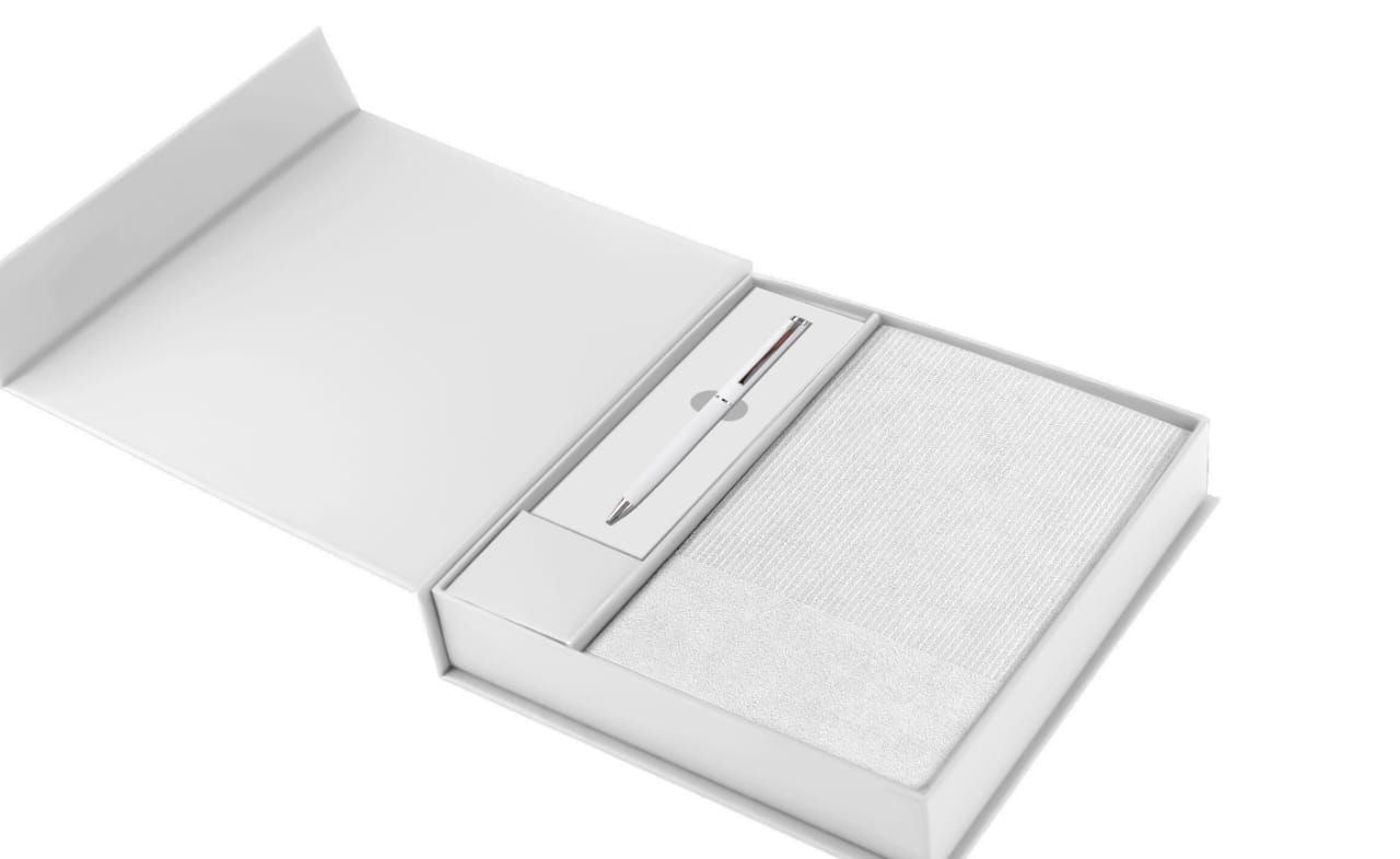 A5 Hard Cover Notebook With Pen - White
