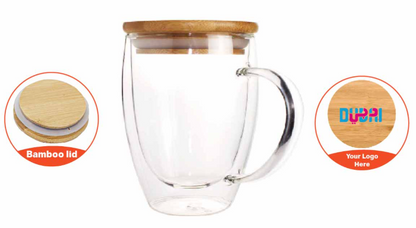 Double Wall Clear Glass Mug with Bamboo lid