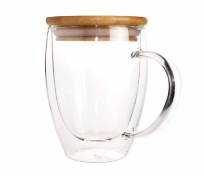 Double Wall Clear Glass Mug with Bamboo lid
