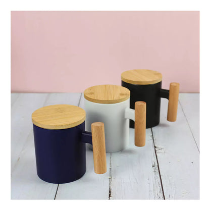 Ceramic Coffee Mugs with Bamboo Handle and Lid 380ml