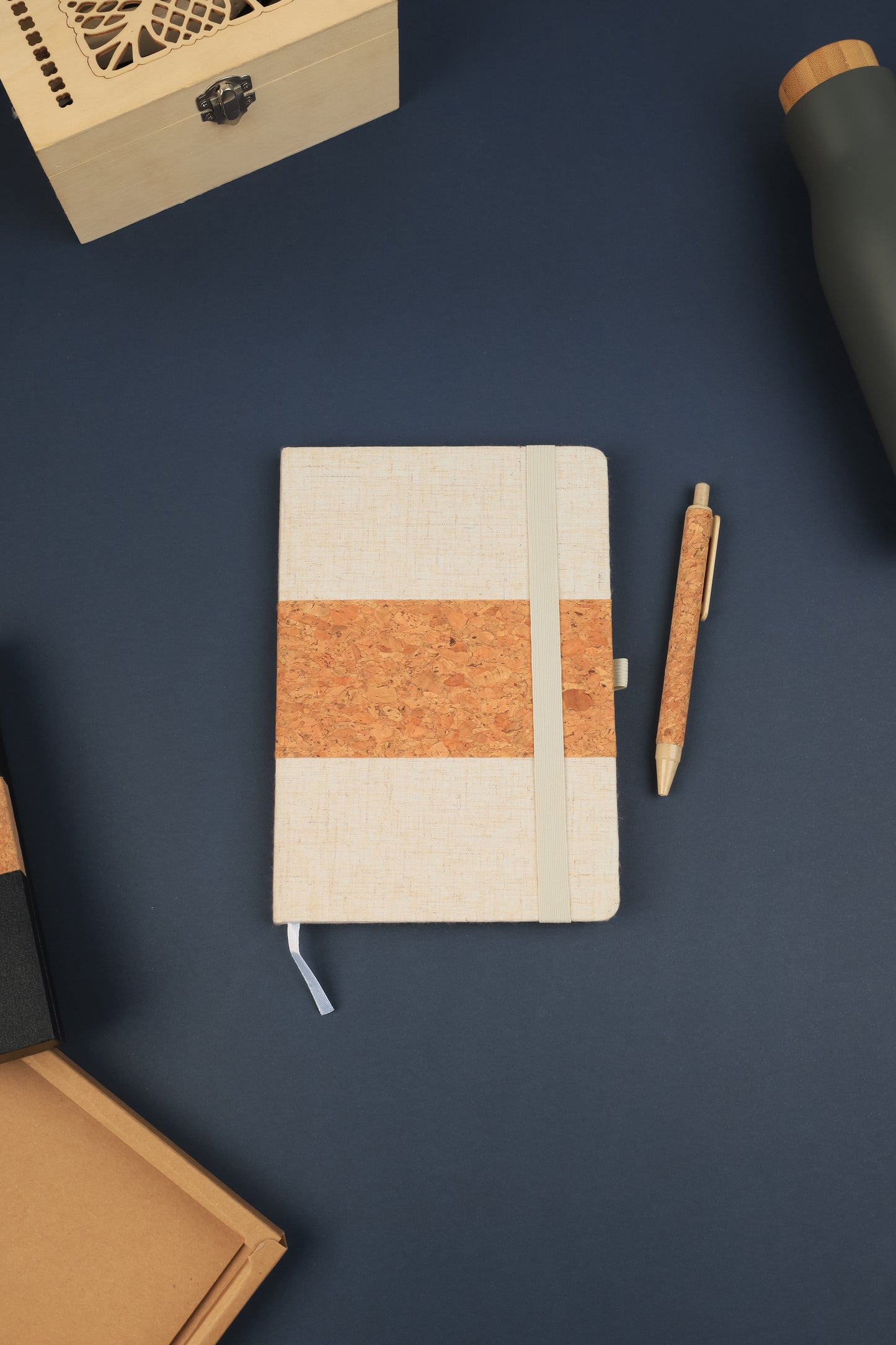 Cork+RPET Notebook and Bamboo Pen Set