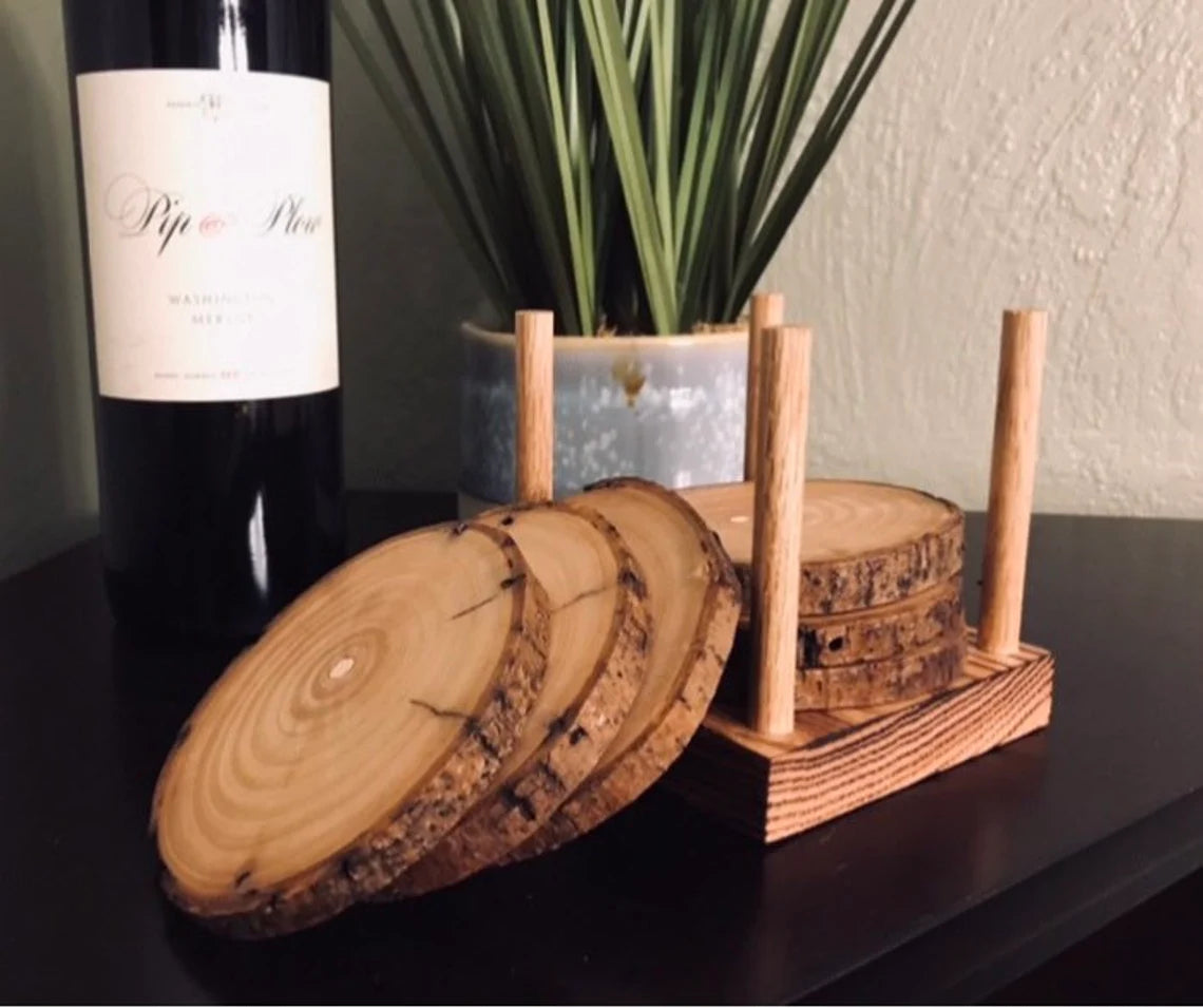 WOOD COASTERS WITH HOLDER